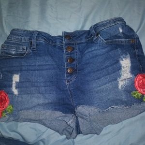 Rose embroidered shorts
